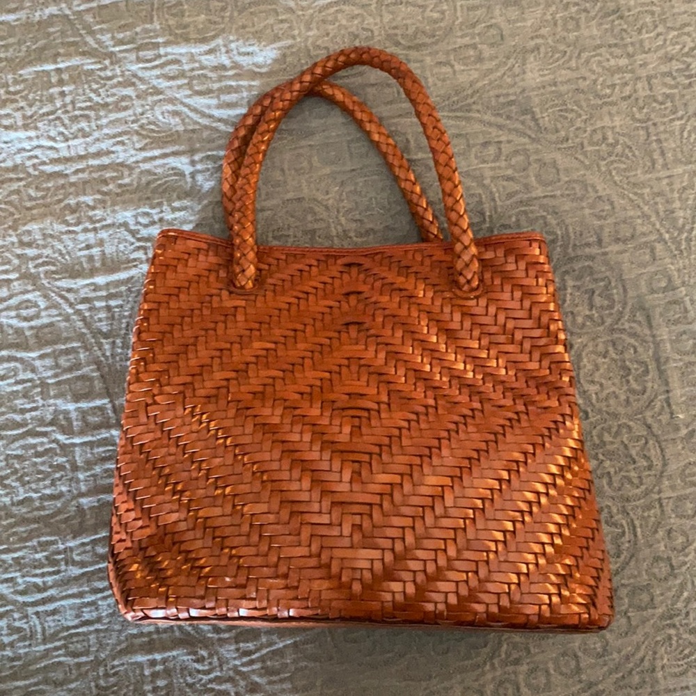 Vintage Fossil Cognac Braided/Woven Handbag